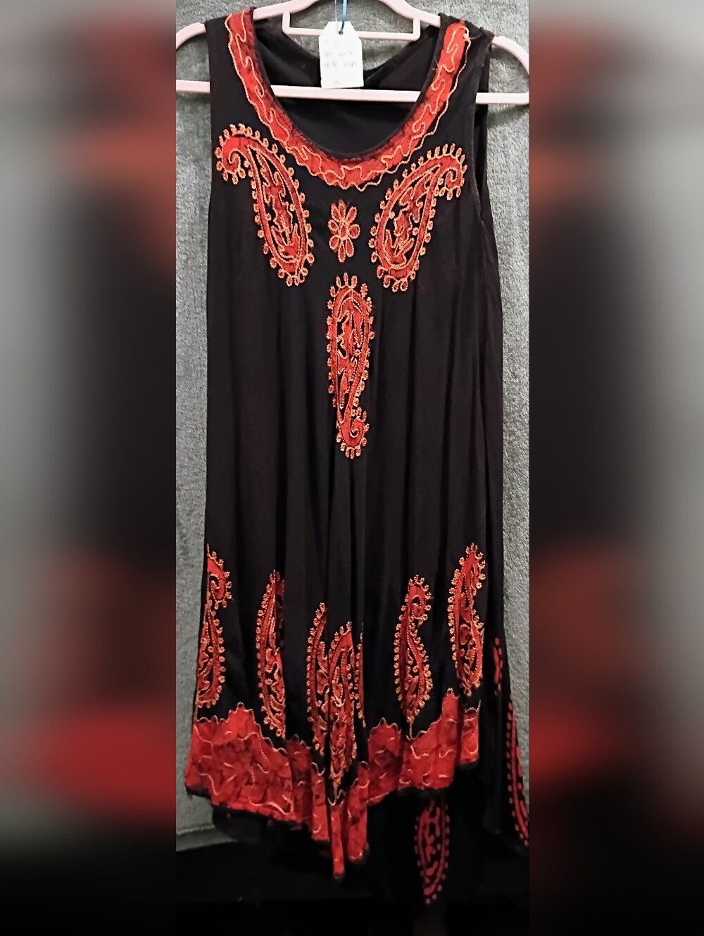 Black Asymmetrical Dress with Red Paisley Embroidery